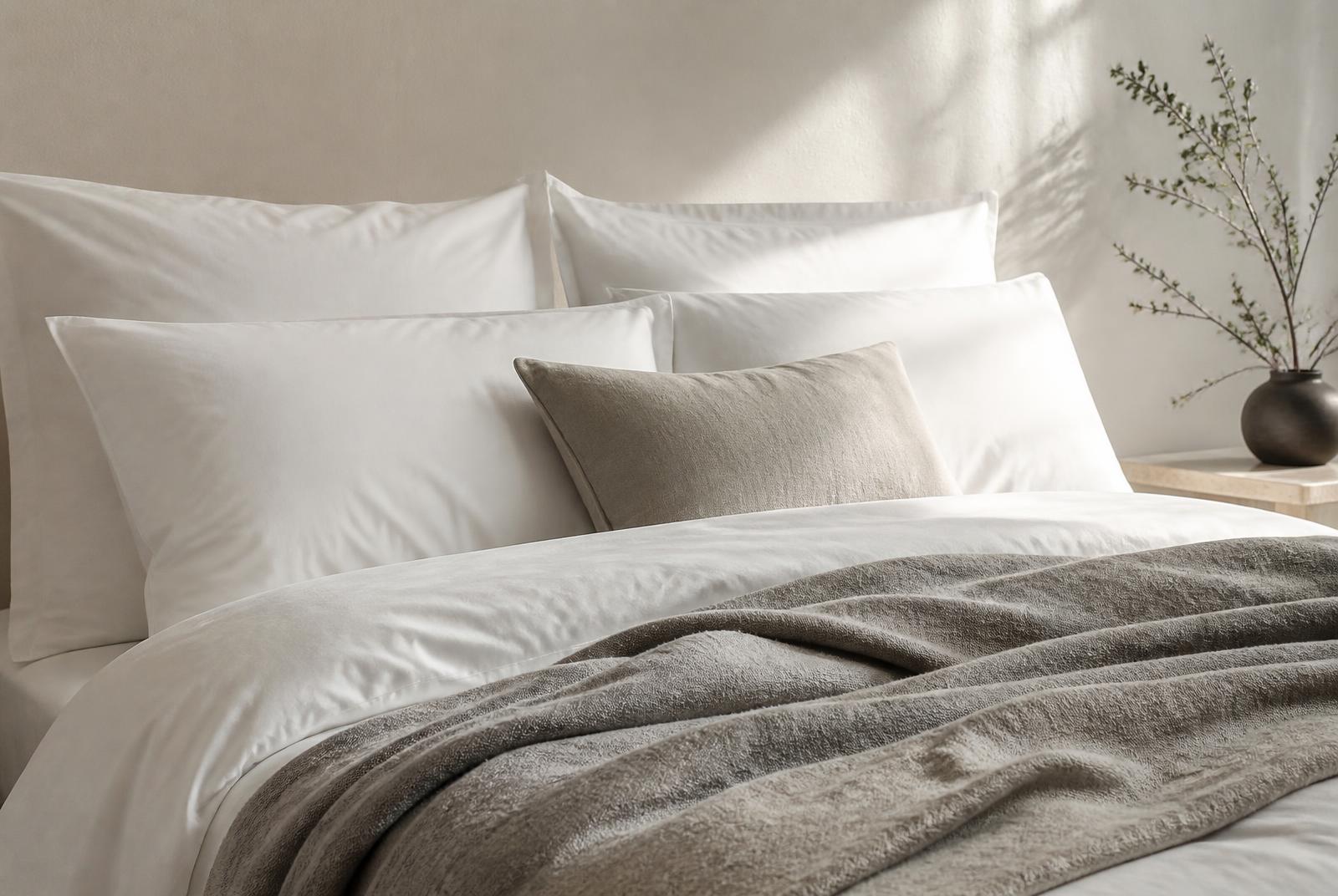 Bed made up with fresh linen
