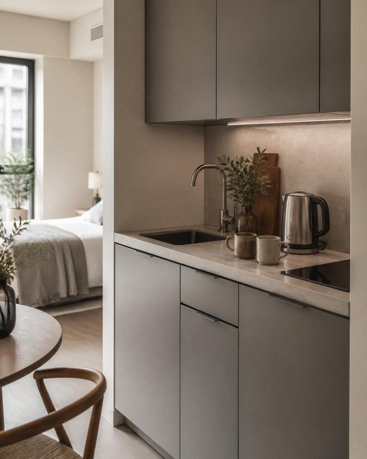 Kitchenette corner inside a KW Studios studio